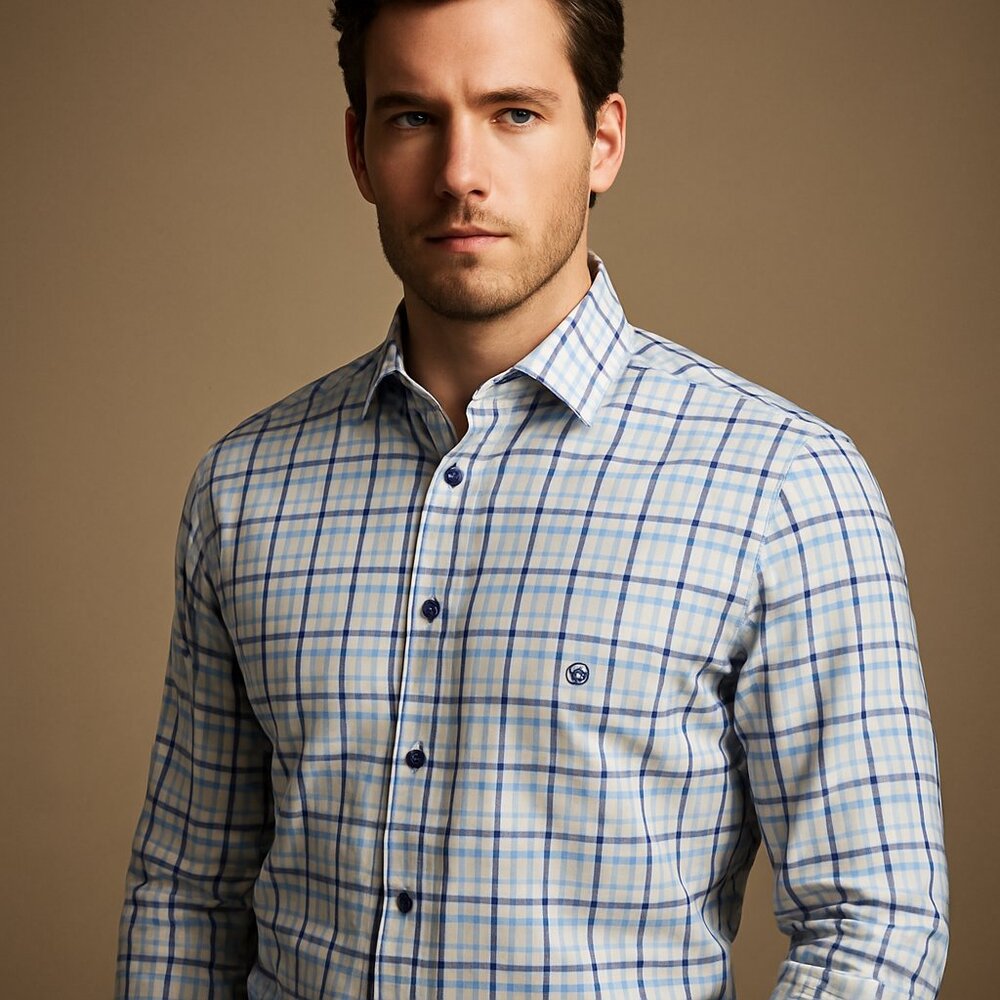 David Donahue Blue & White Plaid Long Sleeve Button-Up Shirt – Size Large